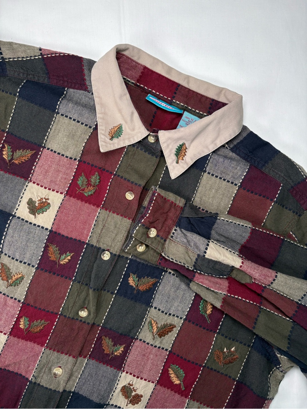 Vintage Nectar Embroidered Leaf Plaid Shirt Sz XL